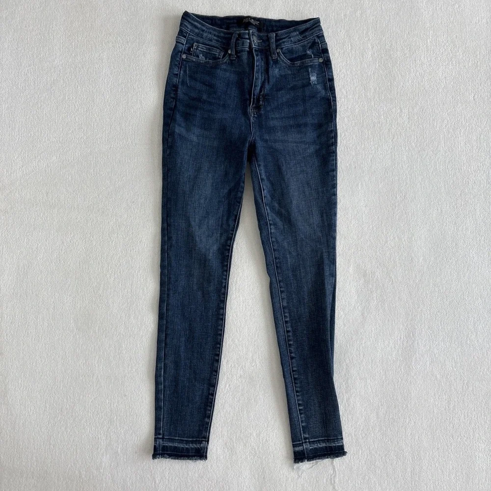 Judy Blue High‎ Rise Skinny Jeans Women 5 / 27 Distressed Raw Edge